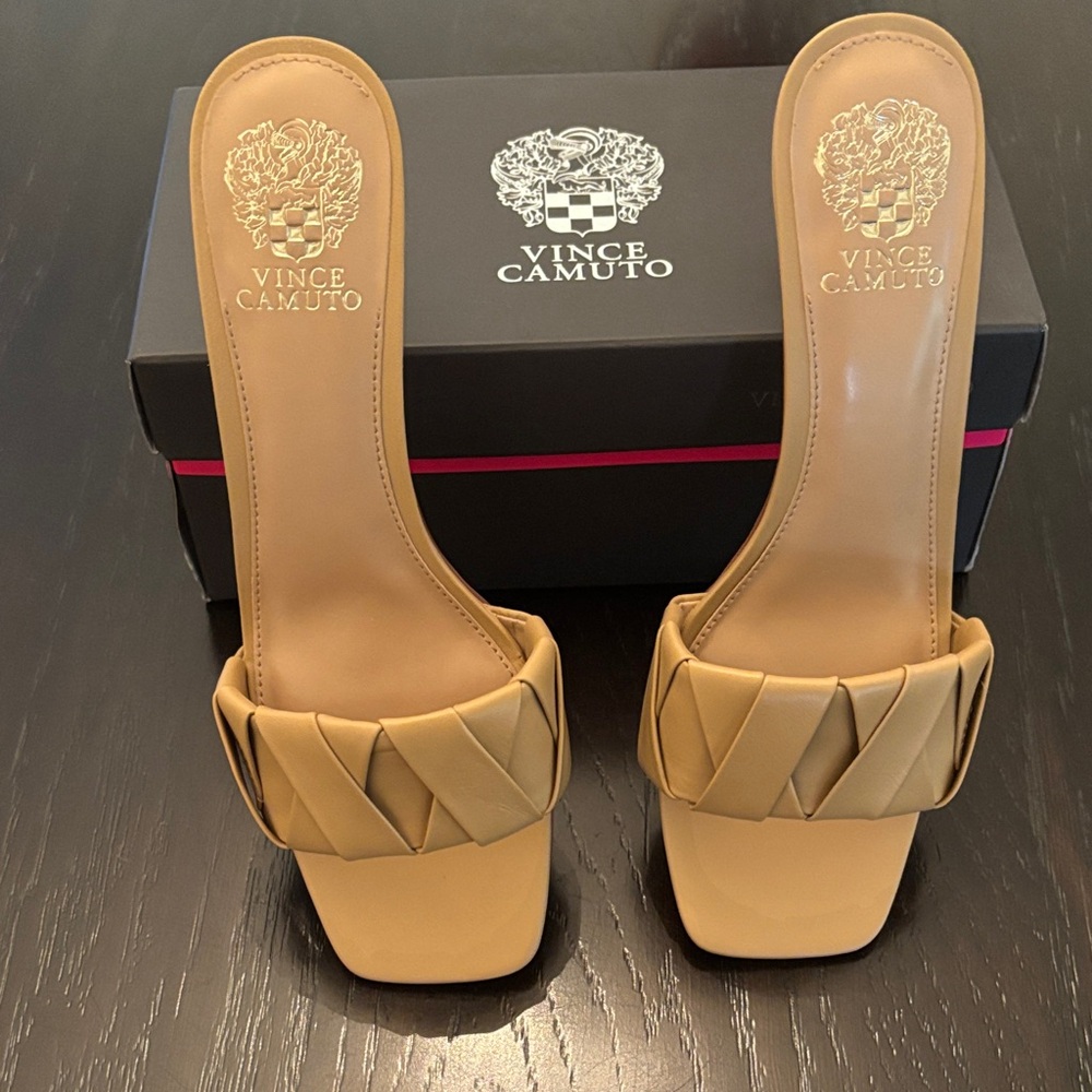 Vince Camuto Tan Braided Strap Slide Mules